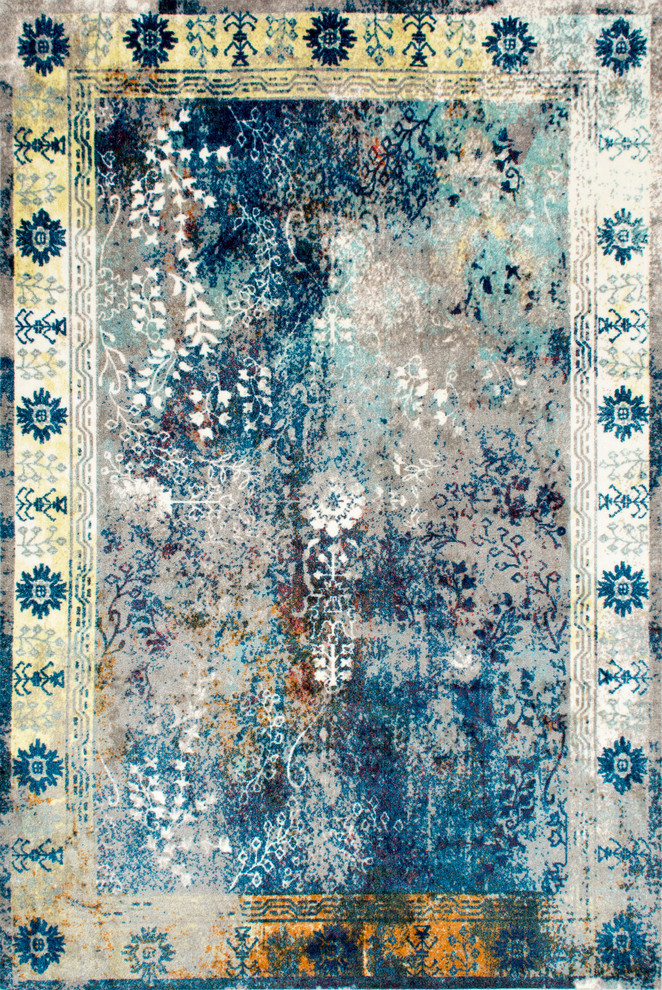 Machine Made Traditional Vintage Bohemian Bleached Frame Rug, 5'x8'