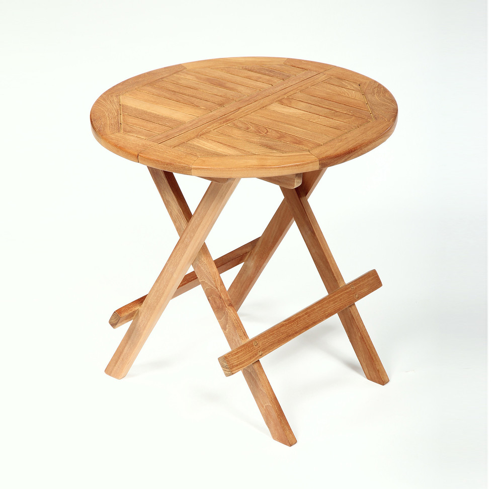 Teak Folding Side Table - Round 20" (50 cm) - Transitional - Outdoor ...