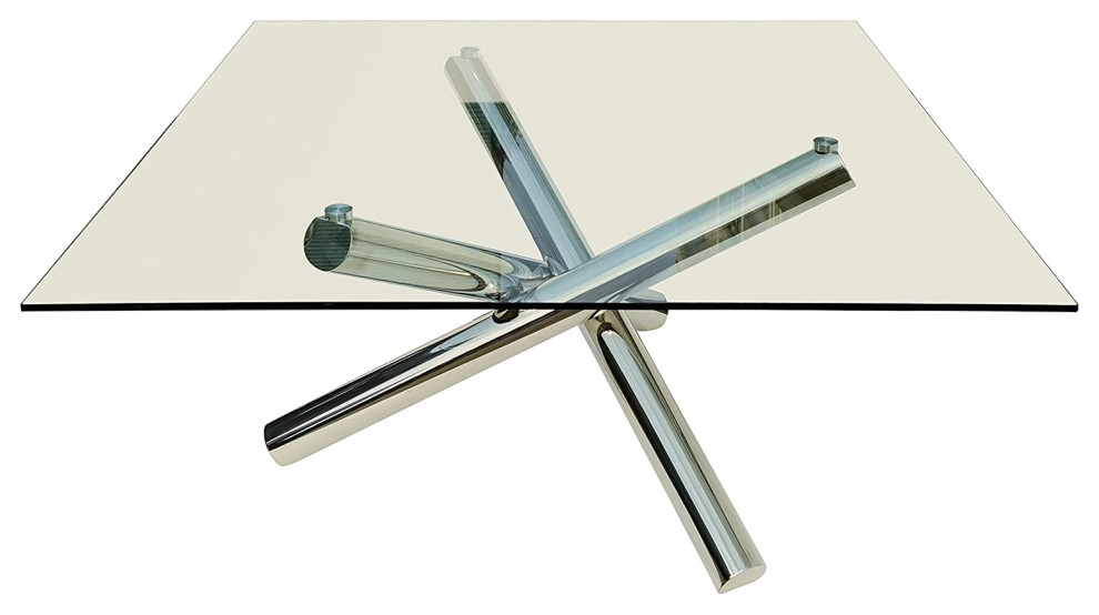 Square Glass Top Dining Table With Chrome Base Contemporary Dining