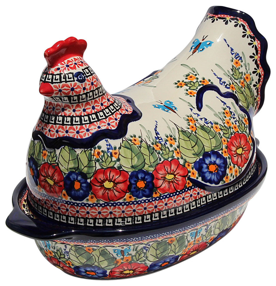 Polish Pottery Chicken Baker, Pattern Number 149ar Farmhouse