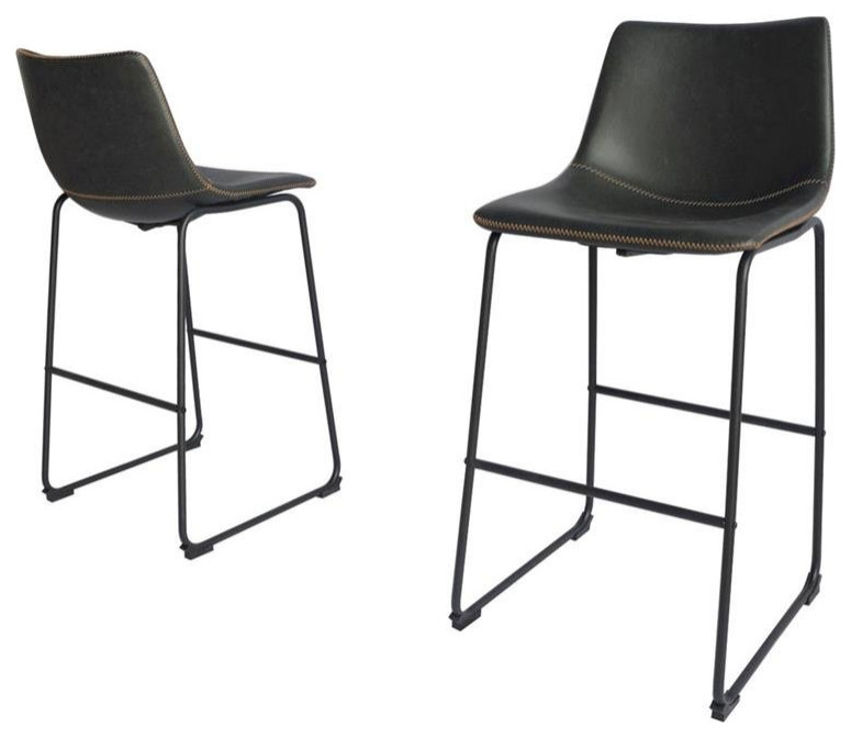 Charcoal Faux Leather 29" Barstools with Black Legs (Set of 2)