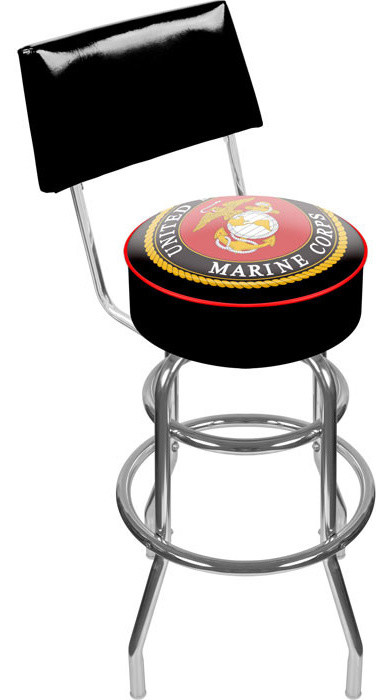 United States Marine Corps Padded Swivel Bar Stool with Back