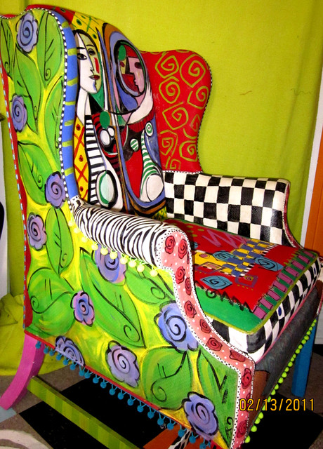 Hand painted Picasso wing chair