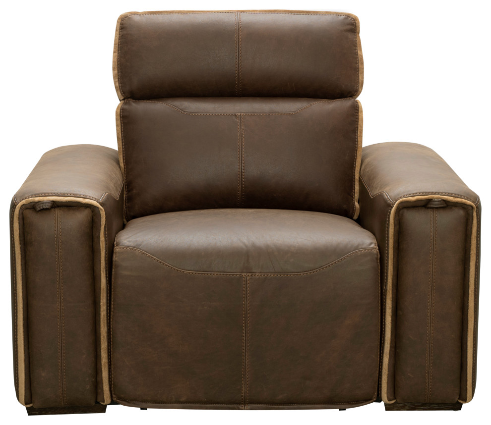 Contemporary Power Recliner With Adjustable Headrest & Storage