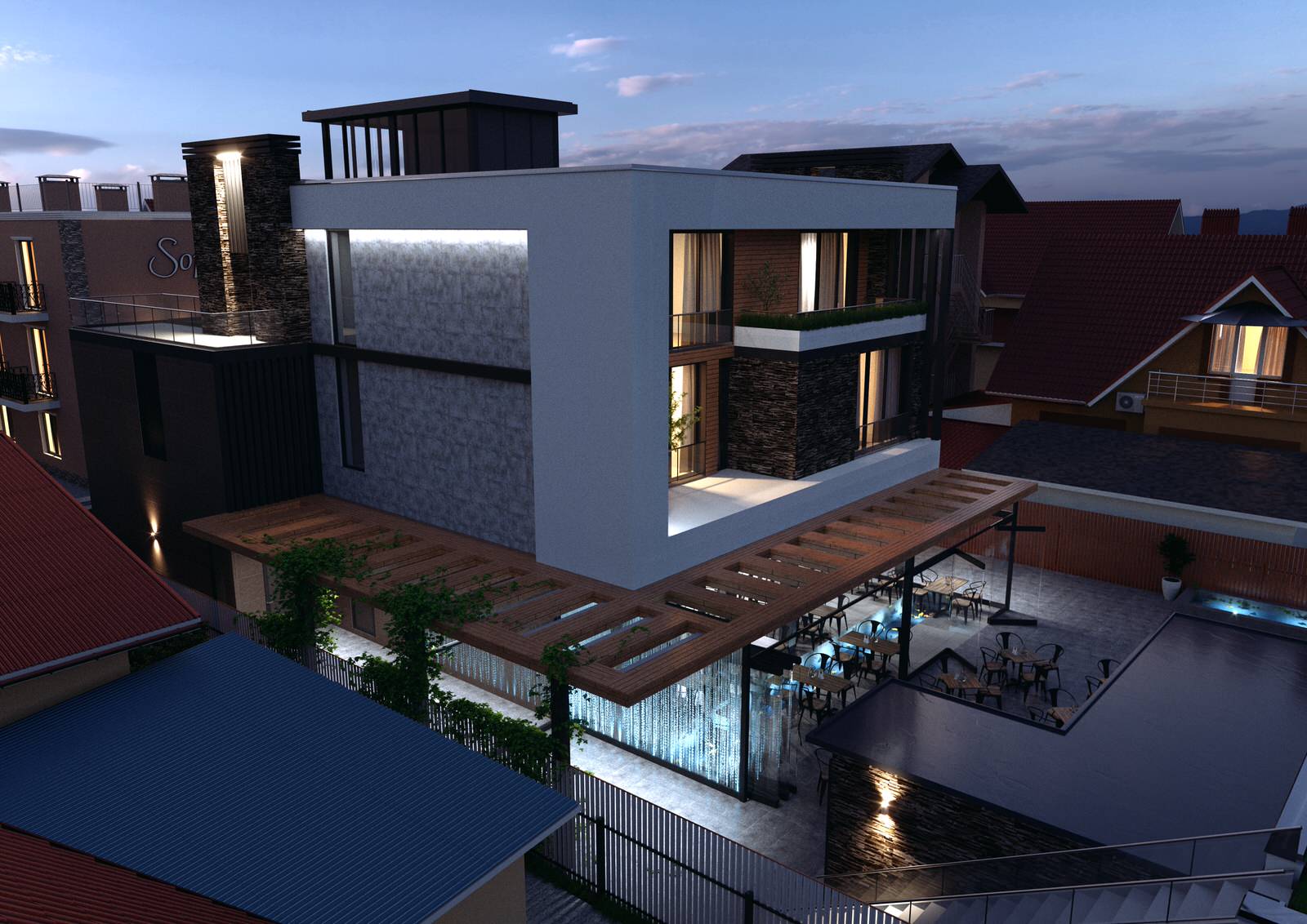 Проект частного дома с кафе и техническими помещениями в г. Сочи!