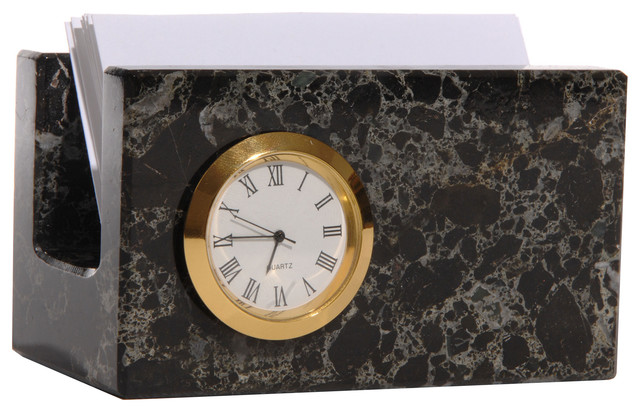 Marble Card Holder With Clock For Office Black Zebra
