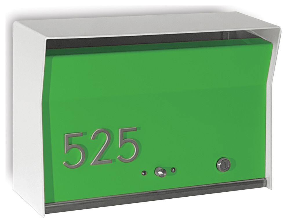 RetroBox Locking Modern Wall Mounted Mailbox, in Arctic White & Lime