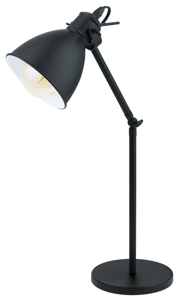 Priddy 1-Light Desk Lamp, Black Finish, Black Exterior White Interior Shade