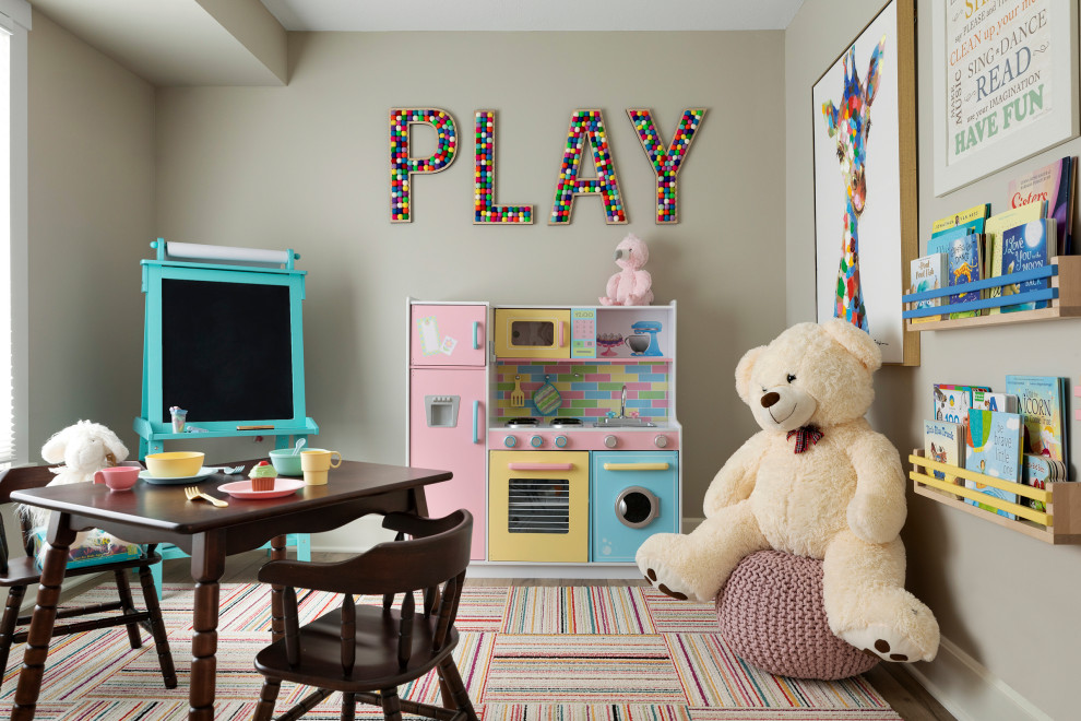 Inspiration pour une chambre d'enfant de 4 à 10 ans marine de taille moyenne avec un mur blanc, un sol en vinyl et un sol beige.