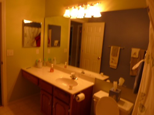 Bathroom Light Not Centered Over Sink need help with what to do with this massive vanity mirror! Bathroom Light Not Centered Over Sink need help with what to do with this massive vanity mirror!
