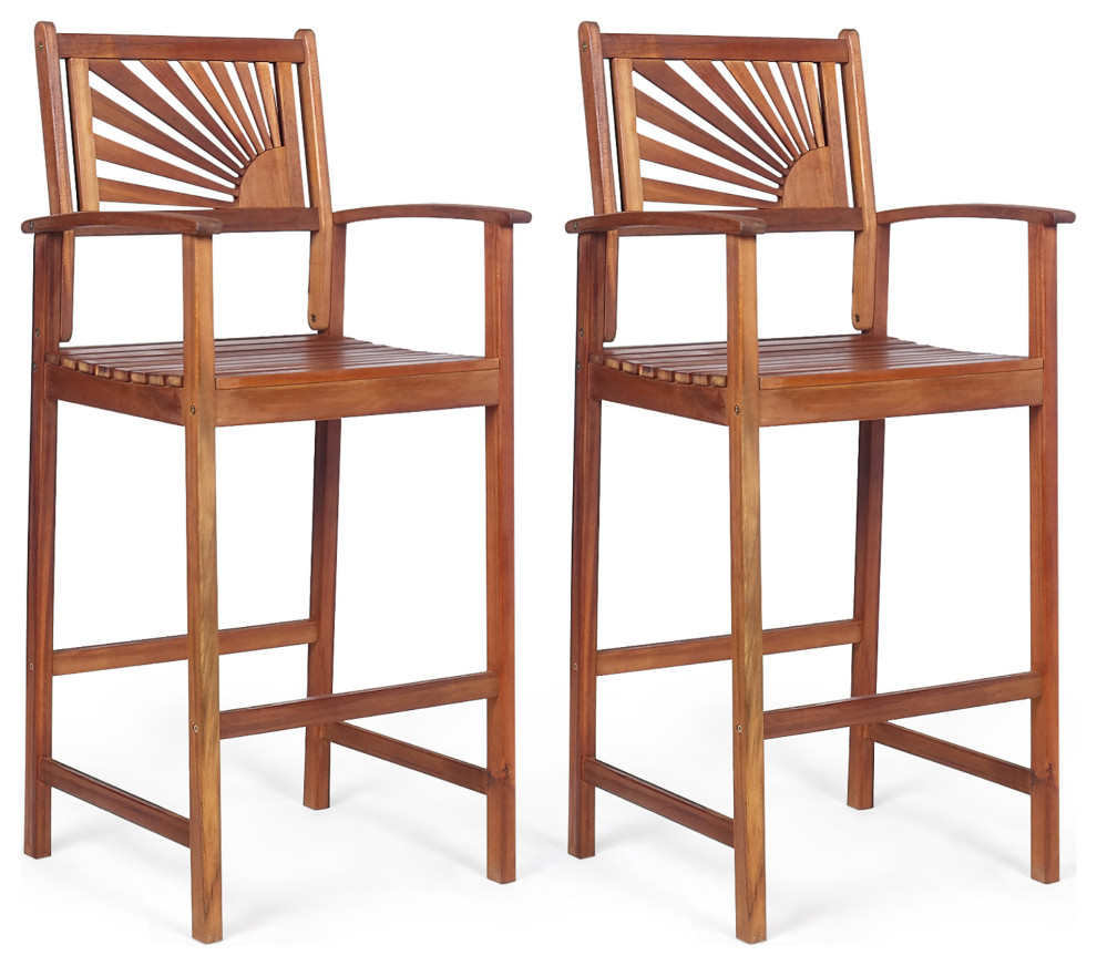 Costway Set of 2 Bar Stools 29inch Acacia Wood Pub Chairs Outdoor w