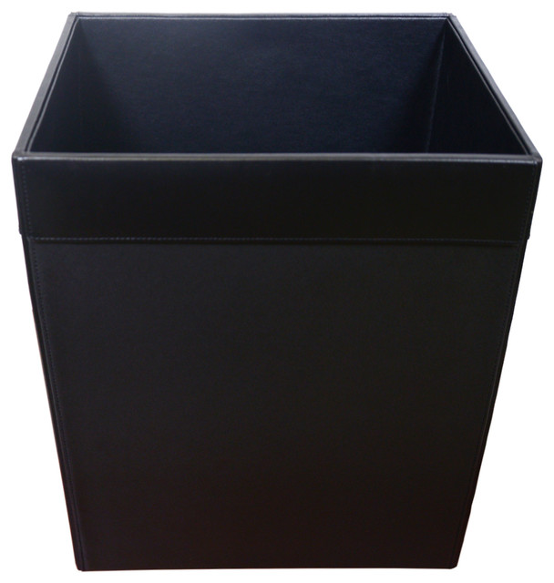 Classic Black Leather Waste Basket, 32 qt. Contemporary