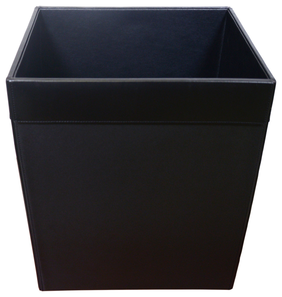 Classic Black Leather Waste Basket, 32 qt. Contemporary