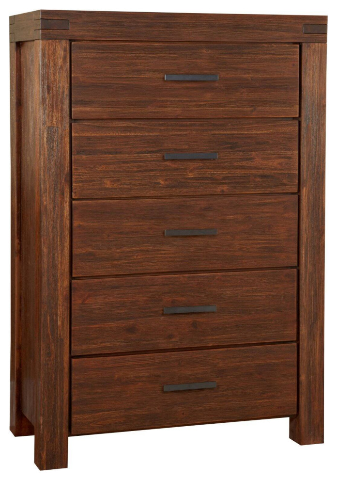 Rustic Tall Dresser, Acacia Wood Frame With 5 Spacious Drawers, Warm