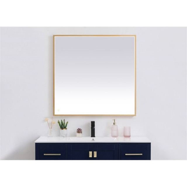 Elegant Decor Pier 36x36" Modern Aluminum LED Mirror in Brass ...