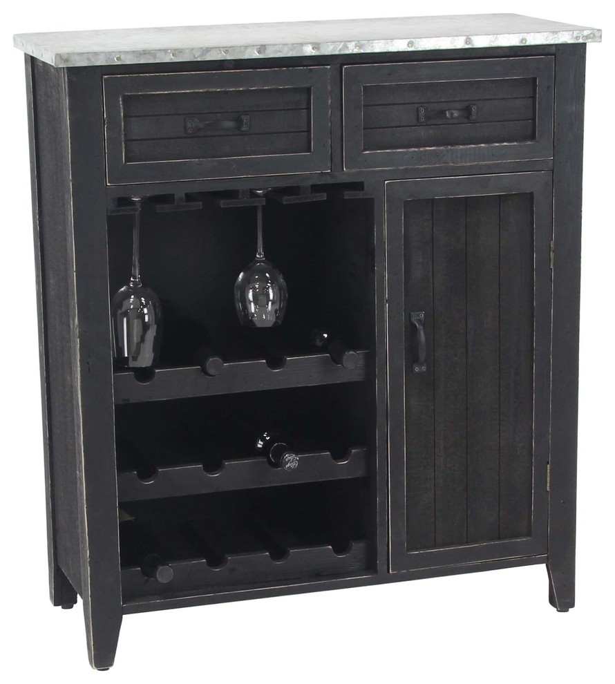 Black Farmhouse Wood Wine Storage, 36x32 Transitional Wine And Bar