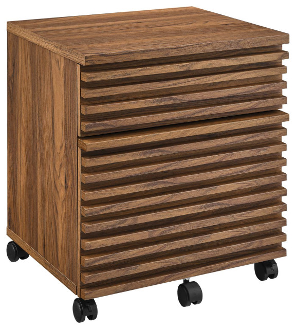 Modway Render Wood File with Plastic Casters in Walnut
