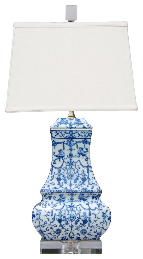 Blue and White Vase Table Lamp With Crystal Base Traditional Table Lamps by East