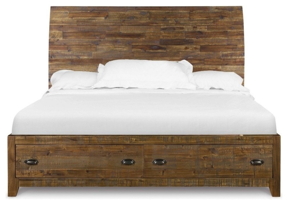 Magnussen Furniture River Ridge King Island Bed With Storage Footboard, Distre