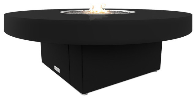 Circular Fire Pit Table, 48 D, Natural Gas, Black Top, Black