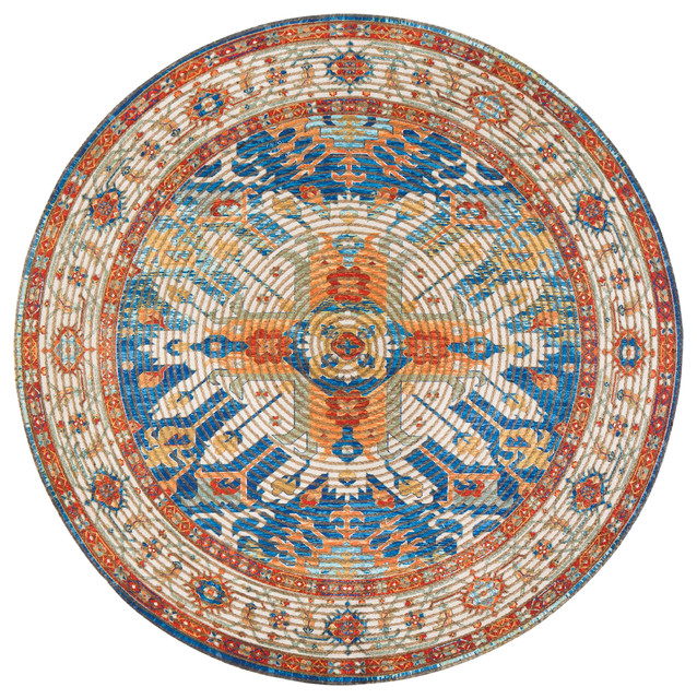 Round Sahand Distressed Area Rug, 4' Round Mediterranean Area Rugs