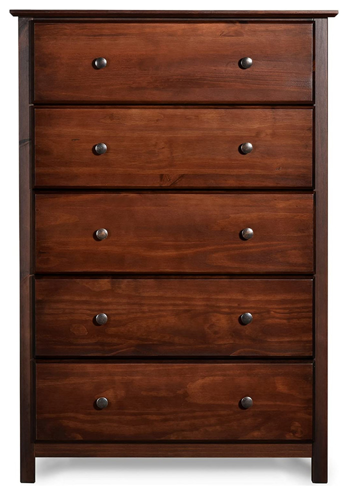 Shaker Solid Wood Cherry Finish 5Drawer Chest Transitional