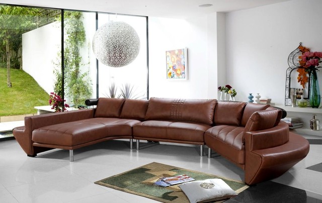  Contemporary  Curved Sectional  Sofa  in Brown  Leather 