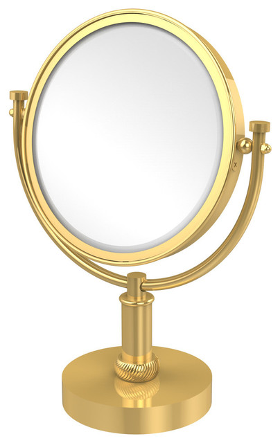 8" Vanity Top Make Up Mirror 5X Magnification, Unlacquered Brass