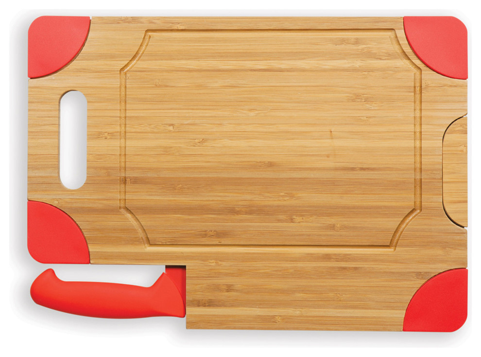 Red Accents Culina Bamboo Cutting Board & Knife Set