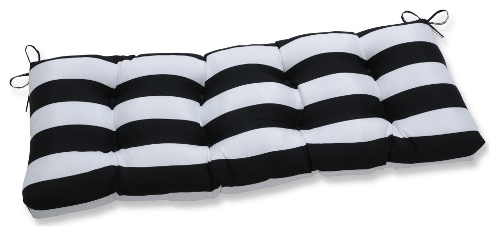 Cabana Stripe Black 48x18" Outdoor Tufted Bench/Swing Cushion