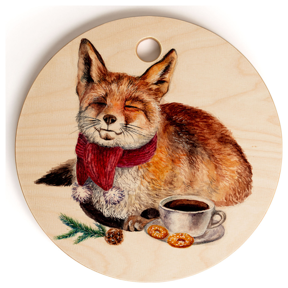 Anna Shell Coffee Fox Cutting Board Round, 11.5x11.5", 11.5x11.5" Cutting Boards by Deny