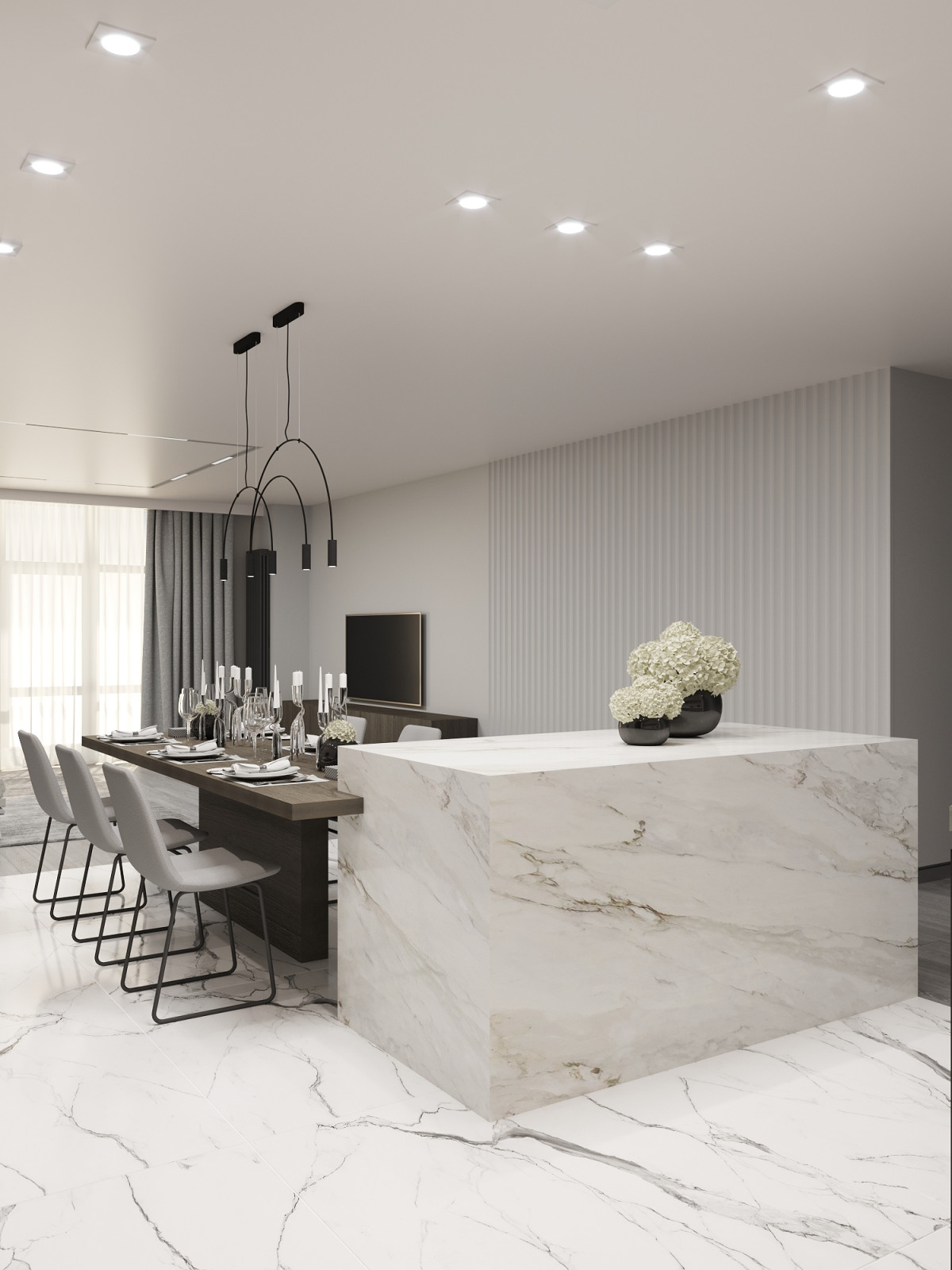 Современная  квартира в серо-белый тонах