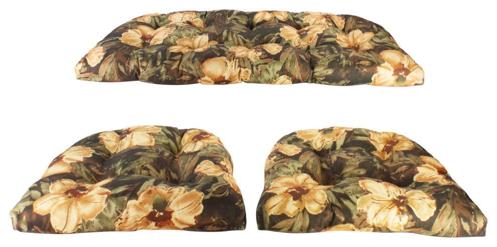 3-Piece Wicker Furniture Cushion Set, Brown Floral - Contemporary ...