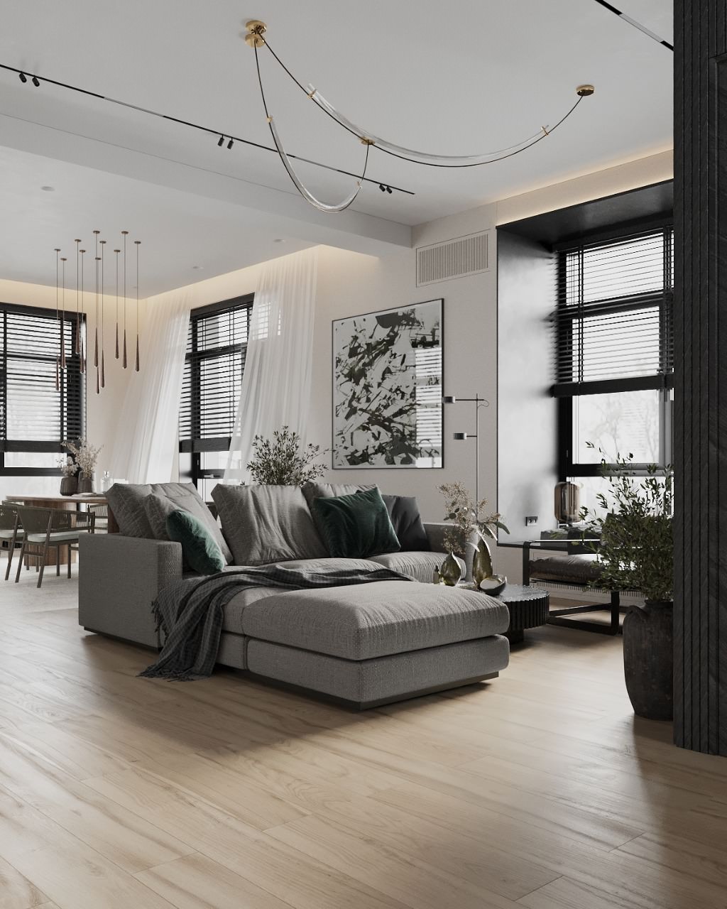 Гостиная в таунхаусе в поселке Новорижский, 277 м2