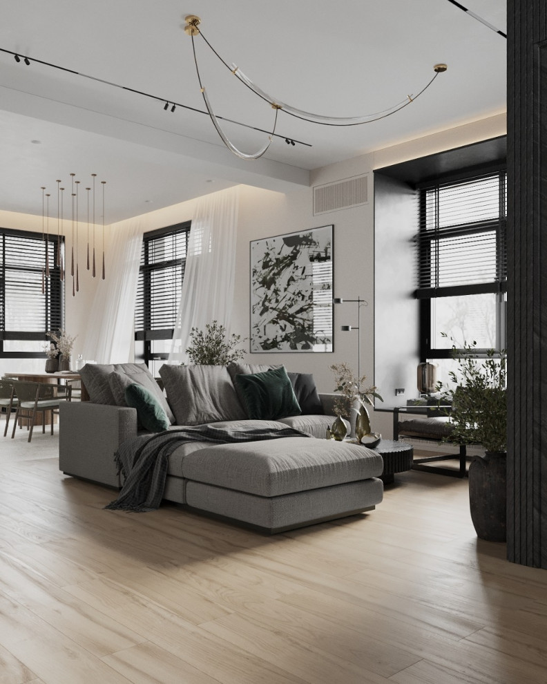 Гостиная в таунхаусе в поселке Новорижский, 277 м2