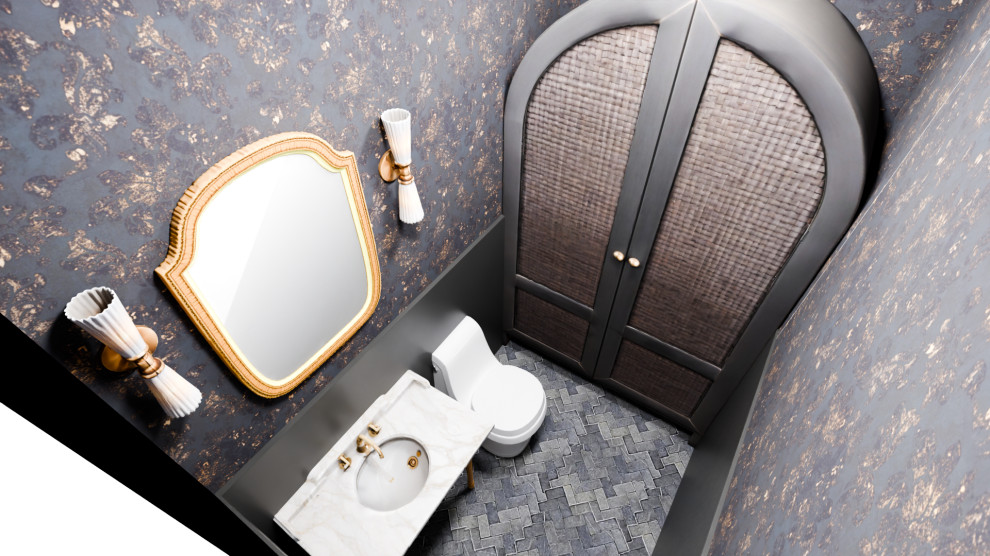 CONCEPT: MOODY POWDER ROOM 3D DESIGN WITH ARCHED BUILD-INS