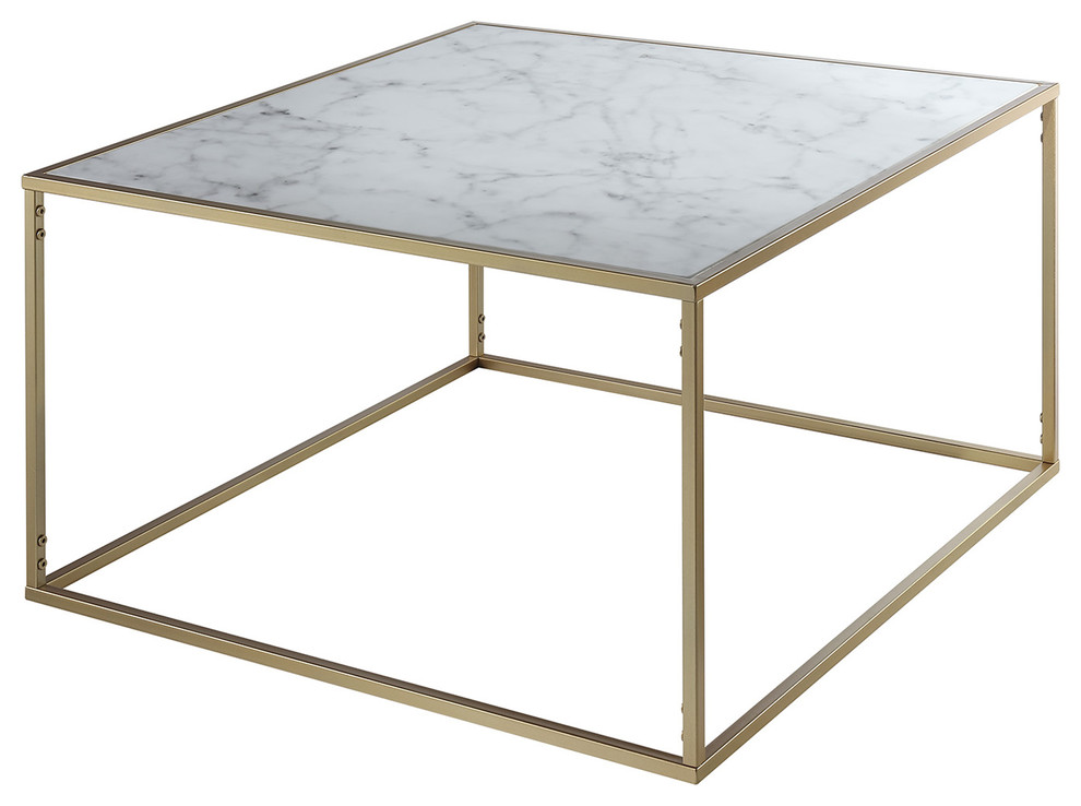Convenience Concepts Gold Coast Square Faux Marble Coffee Table in Gold Metal