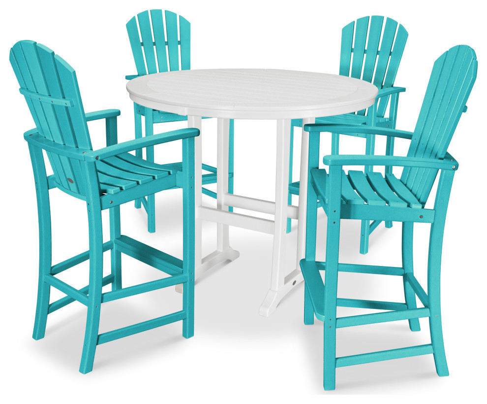 Polywood 5-Piece Palm Coast Bar Set - Beach Style - Outdoor Pub And