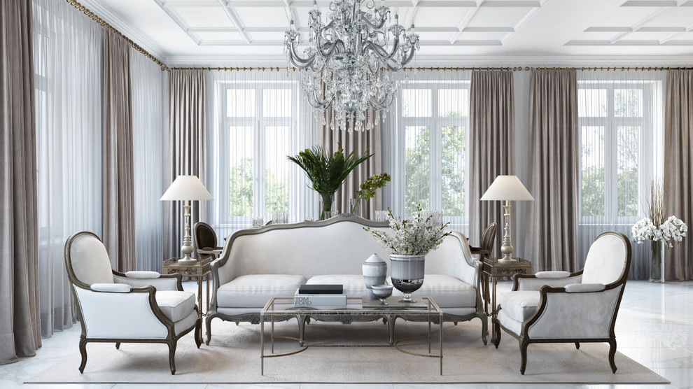 Example of a transitional living room design in Edinburgh