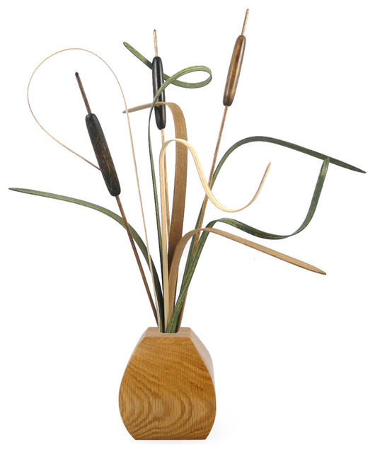 OPENBOX Nearly Natural 6727 Mixed Greens and Cattails With Decorative Planter G 