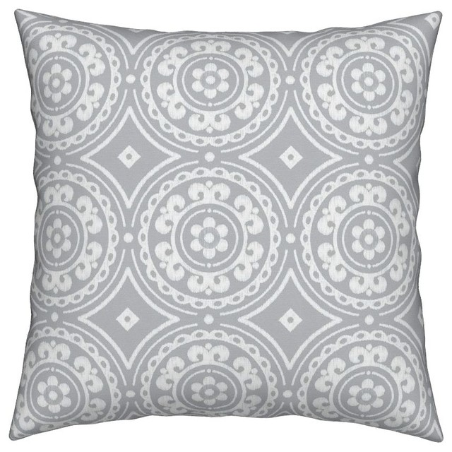 Sugar Fresh Light Gray Geometric Medallion Throw Pillow