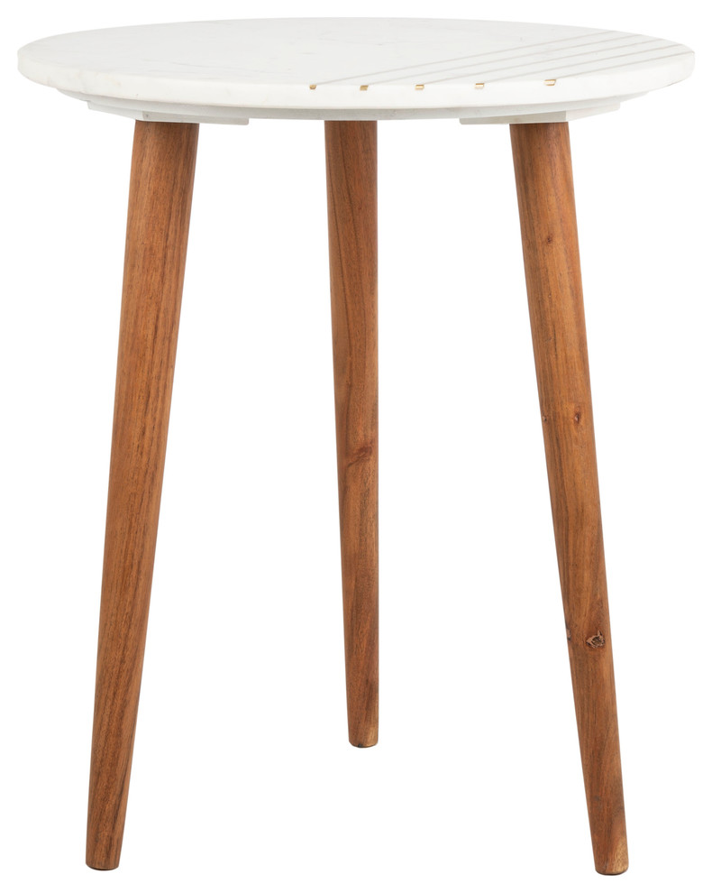 Studio Seven Valerie Round Marble Accent Table, White/Brass