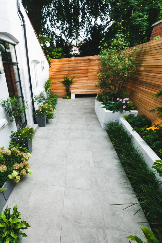 Inspiration for a small contemporary courtyard formal garden in London with with raised garden bed.