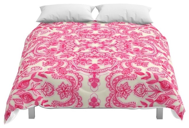Society6 Hot Pink Soft Cream Folk Art Pattern Comforter