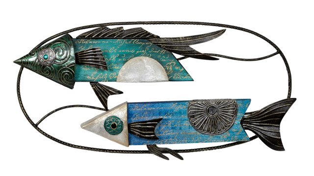 Metal And Capiz Colorful Fish Wall Decor Beach Style Wall