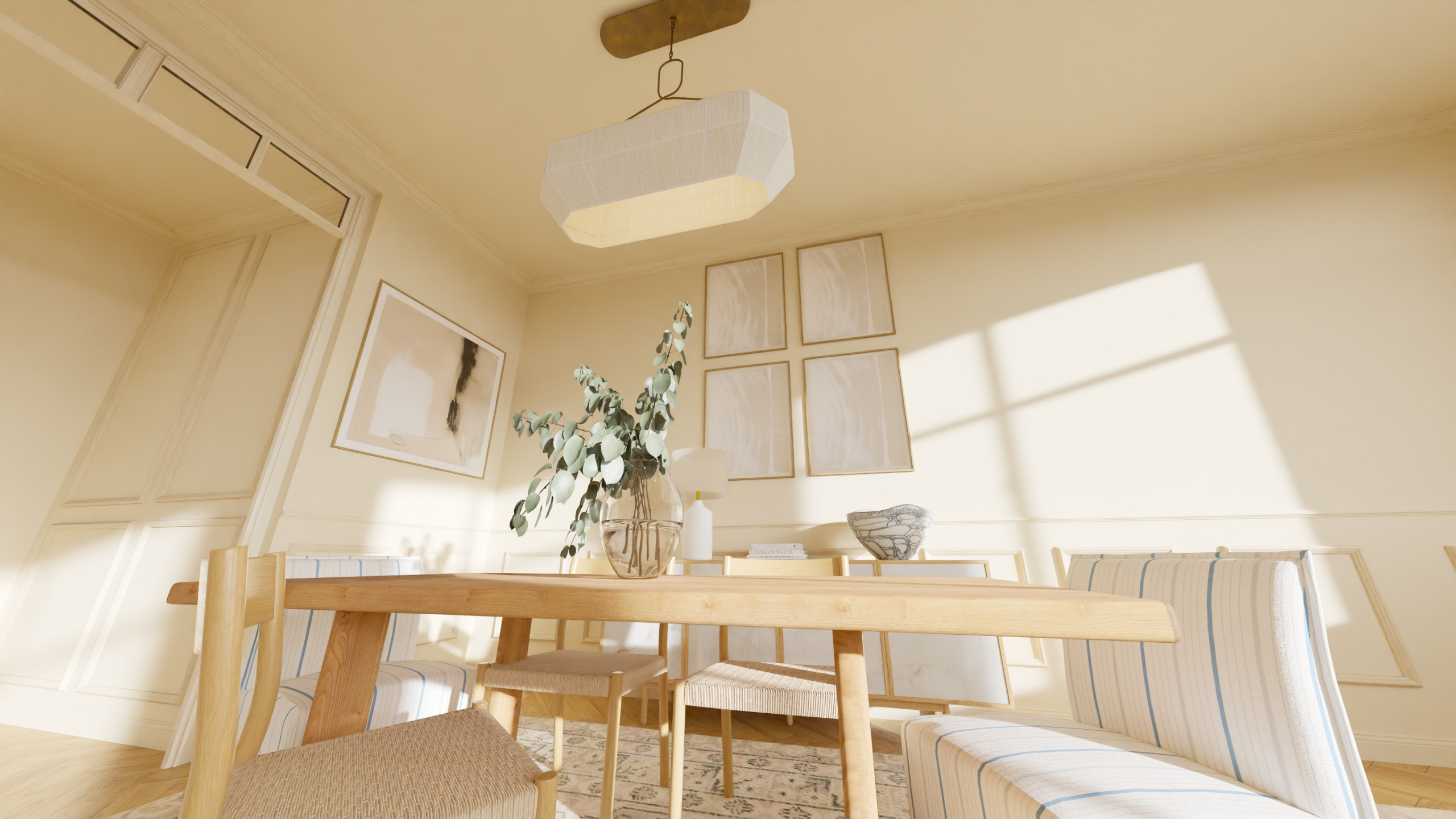 Salle à manger chic parisienne de 30 m²