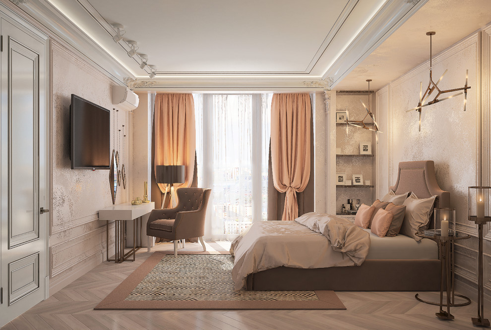 Спальня в спокойных тонах со сдержанным декором