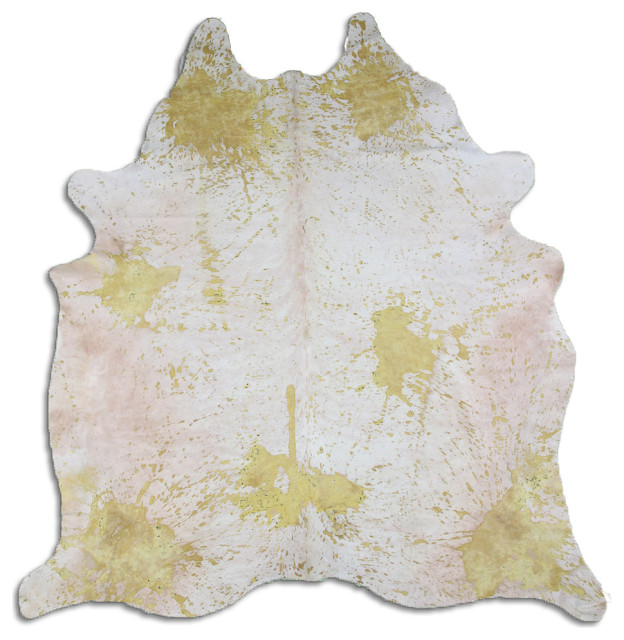 ACID WASHED HAIR ON Cowhide Rug DE DISTRESSED YELLOW, 5'x7' to 6'x8