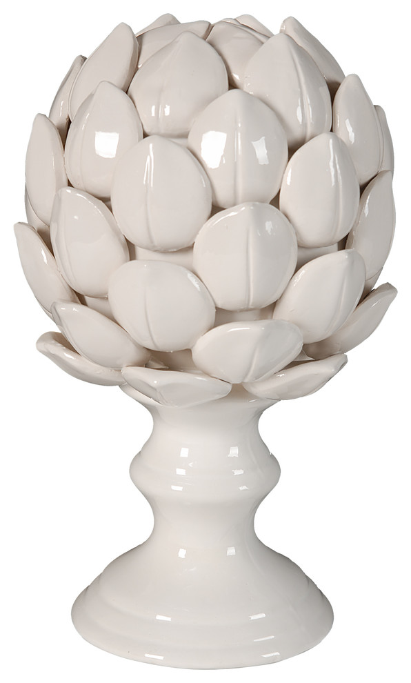 Ceramic Artichoke Statue Finial White Contemporary