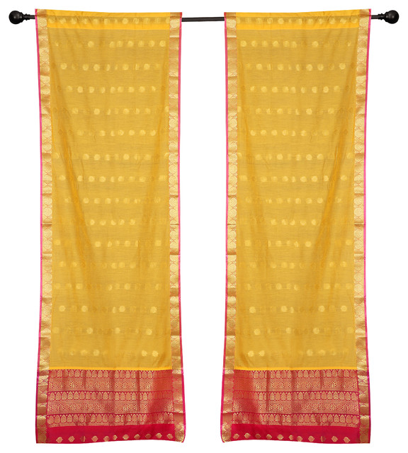 2 Yellow Bohemian Indian Sari Curtains Rod Pocket Living Room